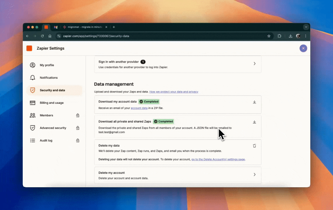 Upload Zapier workflow export