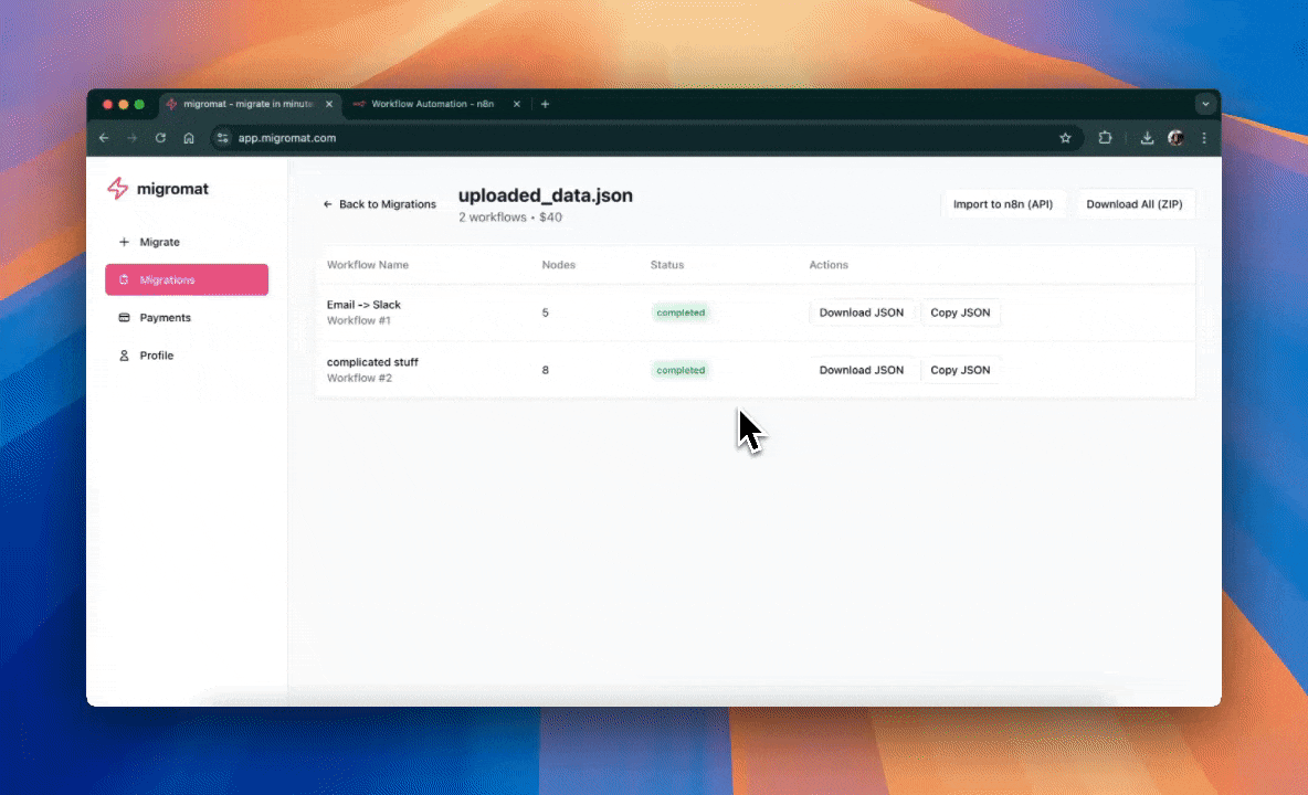 Import and activate n8n workflow